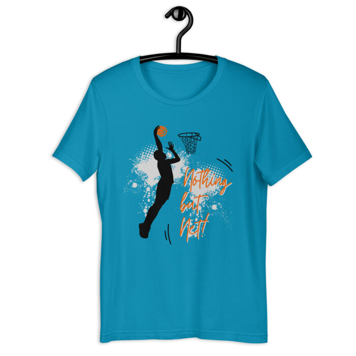 White Basketball T-Shirt with Black & Orange Illustration - Aqua, 2XL