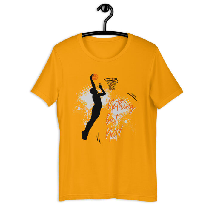 White Basketball T-Shirt with Black & Orange Illustration - Gold, 2XL