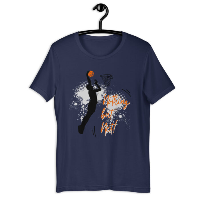 White Basketball T-Shirt with Black & Orange Illustration - Navy, 2XL