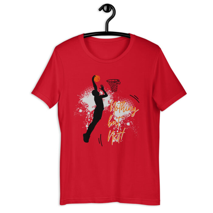 White Basketball T-Shirt with Black & Orange Illustration - Red, 2XL