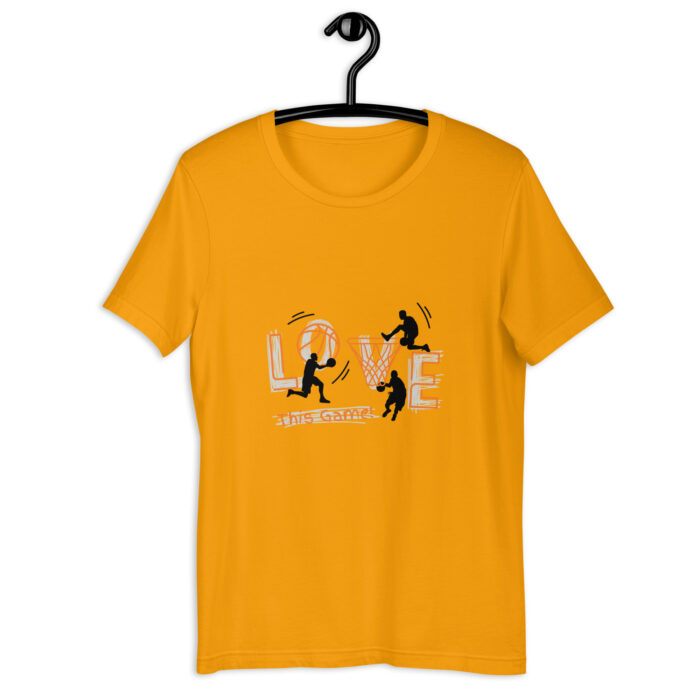White ‘Love This Game’ Basketball T-Shirt – Orange & Black Illustration - Gold, 2XL