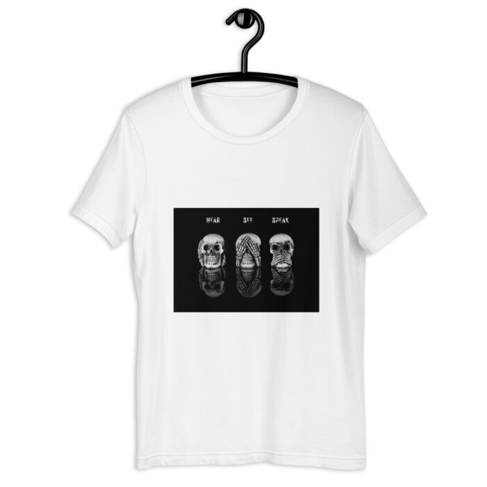 “Wise Skulls” Trio Tee – Hear, See, Speak No Evil – Multiple Colors - White, 2XL